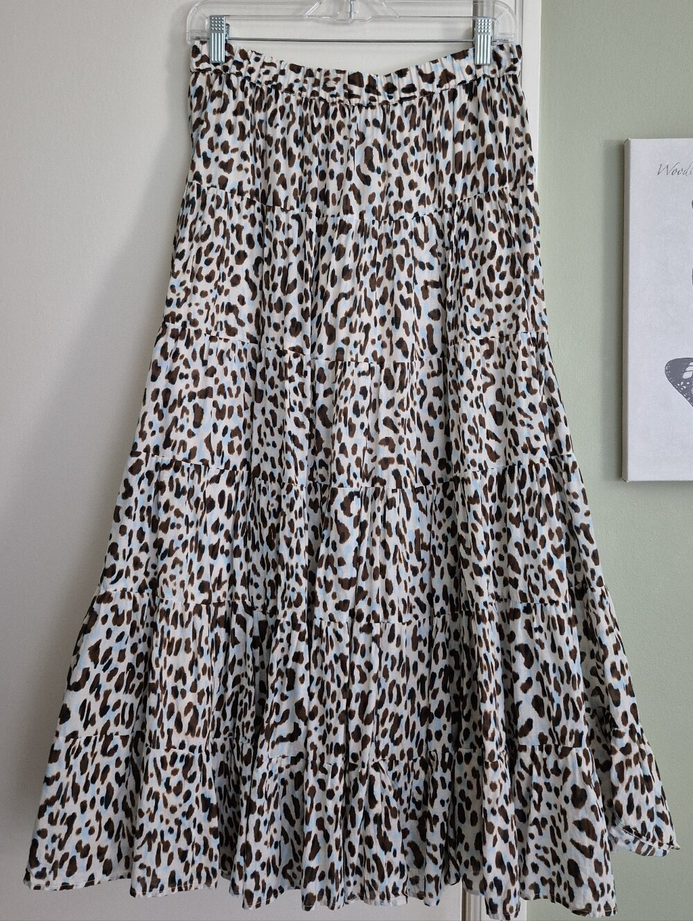 EUC Eleven Loves Long Midi/Maxi Leopard Print Cotton-Blend Lined Skirt, US6 UK10